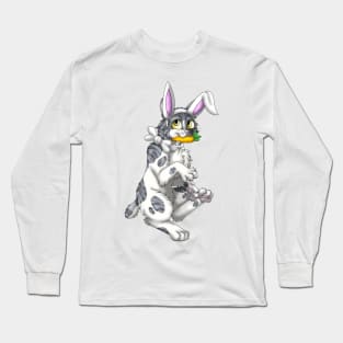 Bobtail BunnyCat: Grey Bicolor Tabby (White) Long Sleeve T-Shirt